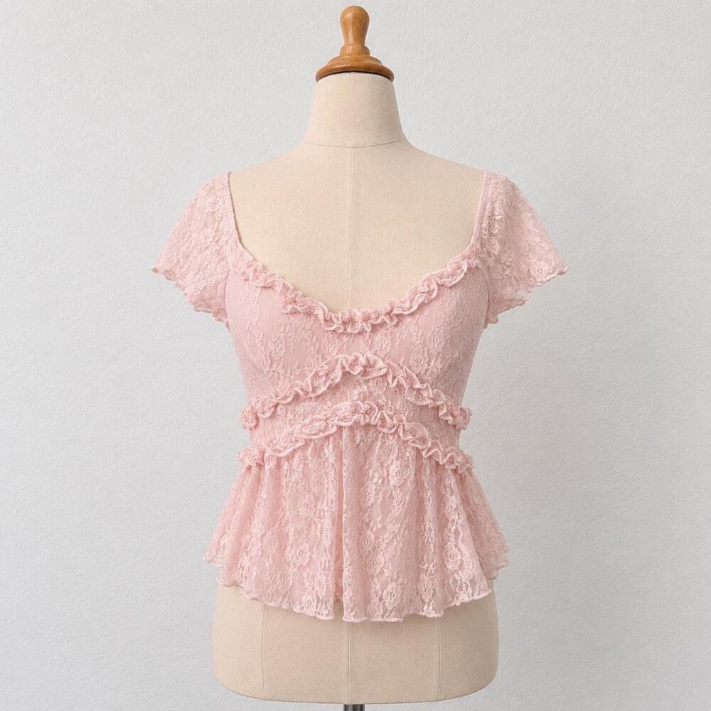dreamy pink lace coquette babydoll top